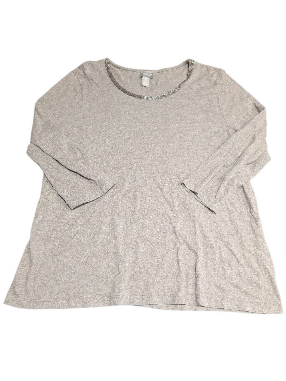 Chico's Tan knit top three-quarter length sleeves relaxed flare subtle metallic